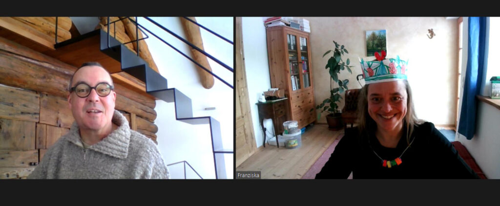 Screenshot eines Zoom-Meetings zwischen Frank Martin Siefarth und Franziska Kučera vom Medien- und Redaktionsbüros DiE WORTSTATT.